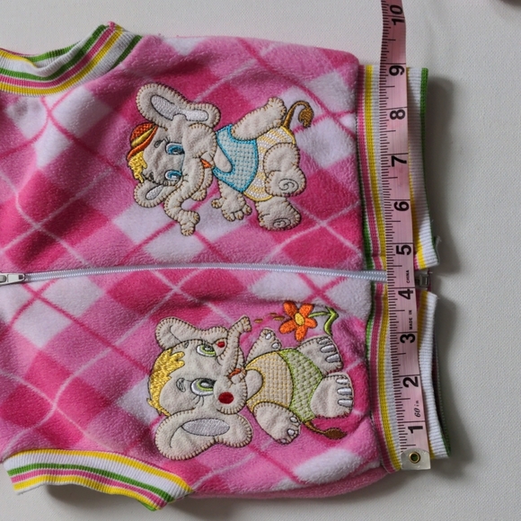Vintage Pink Argyle Elephant Fleece Vest - Picture 12 of 15